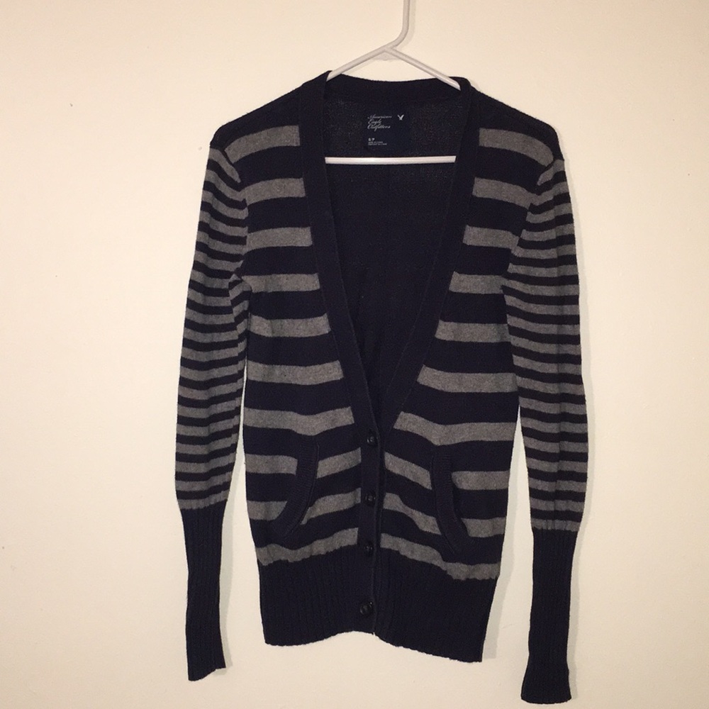 American Eagle Navy/Gray Stripe Cardigan